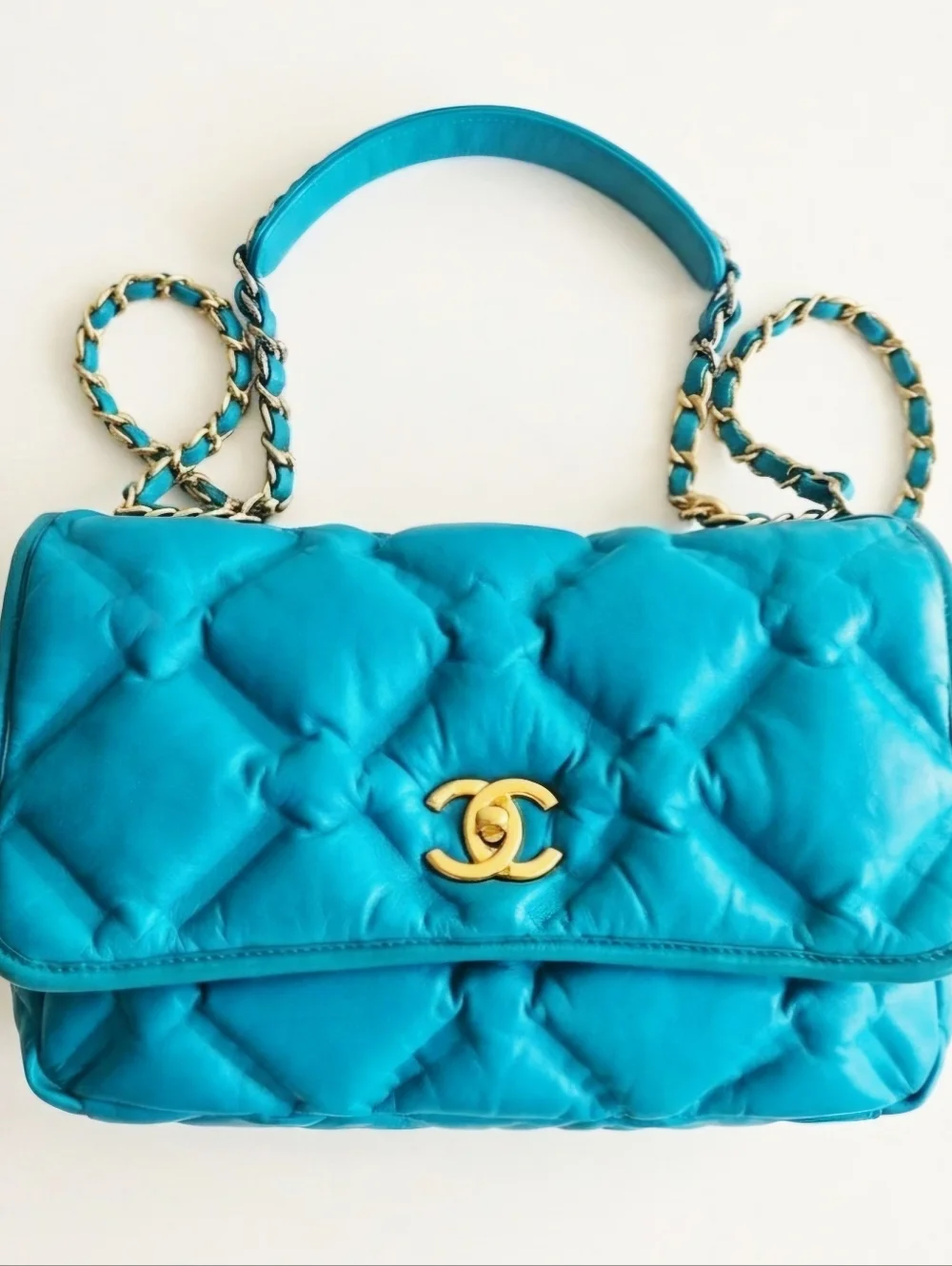 Chanel Turquoise Quilted Calfskin Large Flap Bag